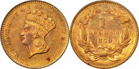 1859 Gold Dollar. MS-61 (PCGS).
PCGS# 7551. NGC ID: 25CL.