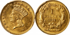 1874 Gold Dollar. MS-61 (PCGS).
PCGS# 7575. NGC ID: 25DC.