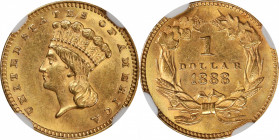 1888 Gold Dollar. MS-62 (NGC).
PCGS# 7589. NGC ID: 25DT.
From the Steven Jay Ball Collection.