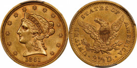 1861 Liberty Head Quarter Eagle. Type II Reverse. AU-58 (PCGS).
PCGS# 7794. NGC ID: 25JV.