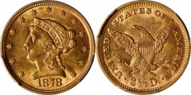 1878 Liberty Head Quarter Eagle. MS-61 (PCGS).
PCGS# 7828. NGC ID: 25KY.
From the Gurian Collection of Liberty Head Gold.