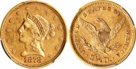 1878-S Liberty Head Quarter Eagle. AU-50 (PCGS).
PCGS# 7829. NGC ID: 25KZ.
From the Pennell Collection.