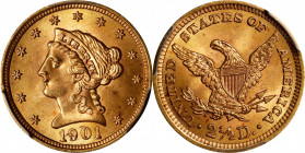 1901 Liberty Head Quarter Eagle. MS-64+ (PCGS). CAC.
PCGS# 7853. NGC ID: 25LS.
From the Gurian Collection of Liberty Head Gold.