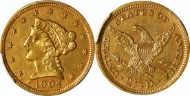 1904 Liberty Head Quarter Eagle. AU Details--Cleaned (PCGS).
PCGS# 7856. NGC ID: 25LV.