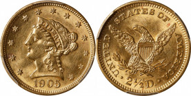 1905 Liberty Head Quarter Eagle. Unc Details--Cleaned (PCGS).
PCGS# 7857. NGC ID: 25LW.