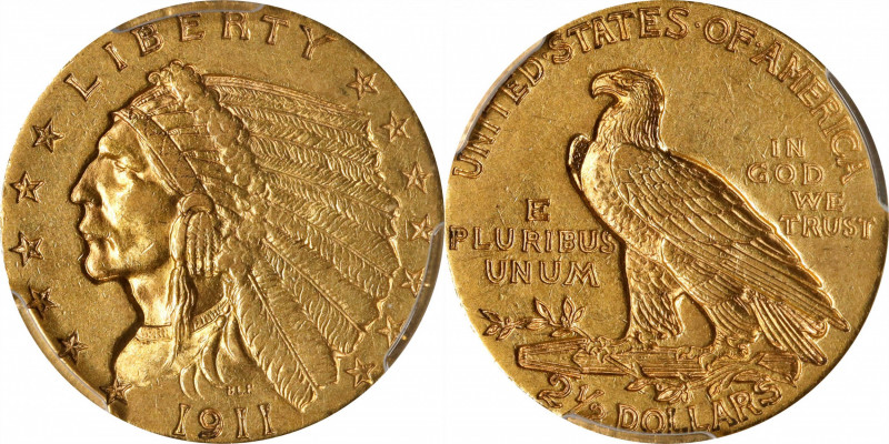 1911 Indian Quarter Eagle. AU-55 (PCGS).
PCGS# 7942. NGC ID: 2893.