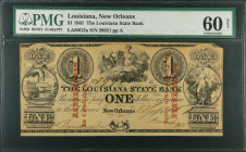 New Orleans, Louisiana. The Louisiana State Bank. 1861 $1. PMG Uncirculated 60 Net. Corner Missing.
(LA-80 G2a) Plate A. Imprint of Rawdon, Wright, H...