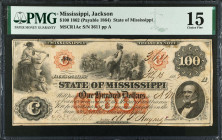 Jackson, Mississippi. State of Mississippi. 1862 (Payable 1864) $100. PMG Choice Fine 15.
(Cr. 1Ac) Plate A. Feb. 15, 1862. Payable in 1864. Imprint ...