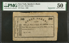 Spraker's Basin, New York. Henry Cohen. 1862 50 Cents. PMG About Uncirculated 50. Remainder.
Sept. 27, 1862. Remainder. Printed on brown paper. Unifa...