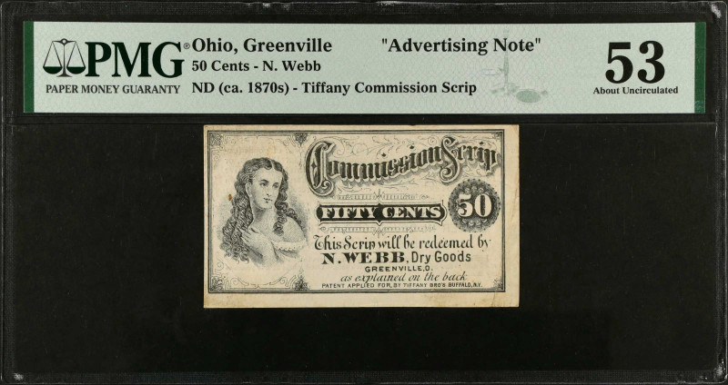 Greenville, Ohio. N. Webb. ND (ca. 1870s) 50 Cents. PMG About Uncirculated 53. A...