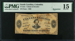 Lot of (3). Columbia, South Carolina. Calnan & Kreuder. 1866 5, 10 & 50 Cents. PMG Choice Fine 15 to Choice Very Fine 35. Remainders.
January, 1866. ...