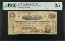 Unionville, South Carolina. Cotton Planters Loan Association. 1862 $10. PMG Very Fine 25.
(Sheheen 1099) Plate B. May 15, 1862. Imprint of F.W. Borne...