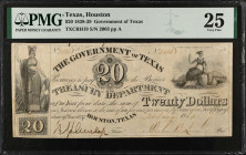 Houston, Texas. Government of Texas. 1838-39 $20. PMG Very Fine 25.
(TXCRH19). Plate A. No. 2003. Cut Cancelled. Pen dated Jan. 20, 1839. Imprint of ...