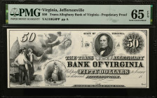 Jeffersonville, Virginia. Trans-Alleghany Bank of Virginia. 18xx $50. PMG Gem Uncirculated 65 EPQ. Proprietary Proof.
(VA-110 G8) Plate A. Proprietar...