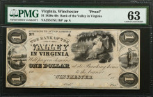 Winchester, Virginia. Bank of the Valley in Virginia. 1830s-40s $1. PMG Choice Uncirculated 63. Proof.
(JL BR50-05) Plate A. Printed on India paper. ...