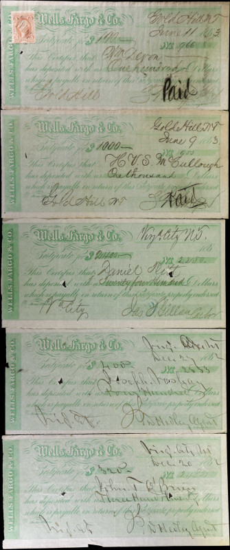 Lot of (19) Wells Fargo & Co. Mixed Dates. Mixed Denominations. Fine to Very Fin...