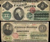 Lot of (2). Fr. 17a & 41. 1862 $1 & $2 Legal Tender Notes. Very Good to Fine.
A duo of damaged early Legal Tender notes. Damage/issues are found on b...