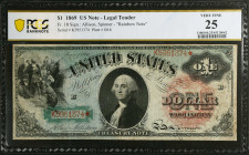 Fr. 18. 1869 $1 Legal Tender Note. PCGS Banknote Very Fine 25.
Attractive blue & green undertints are found on this Very Fine Rainbow Ace.
Estimate:...