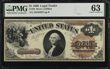 Fr. 29. 1880 $1 Legal Tender Note. PMG Choice Uncirculated 63.
Bruce - Gilfillan signature combination with large brown spiked treasury seal. PMG com...