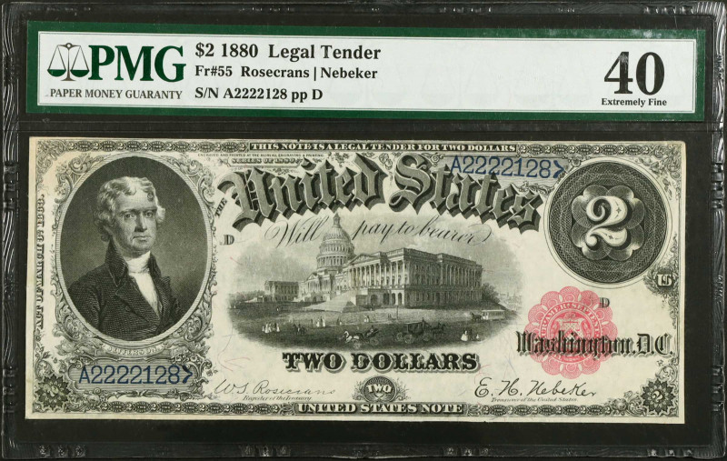 Fr. 55. 1880 $2 Legal Tender Note. PMG Extremely Fine 40.
PMG comments "Closed ...