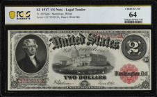 Fr. 60. 1917 $2 Legal Tender Note. PCGS Banknote Choice Uncirculated 64.
PMG comments "Foreign Material."
Estimate: $400.00- $600.00