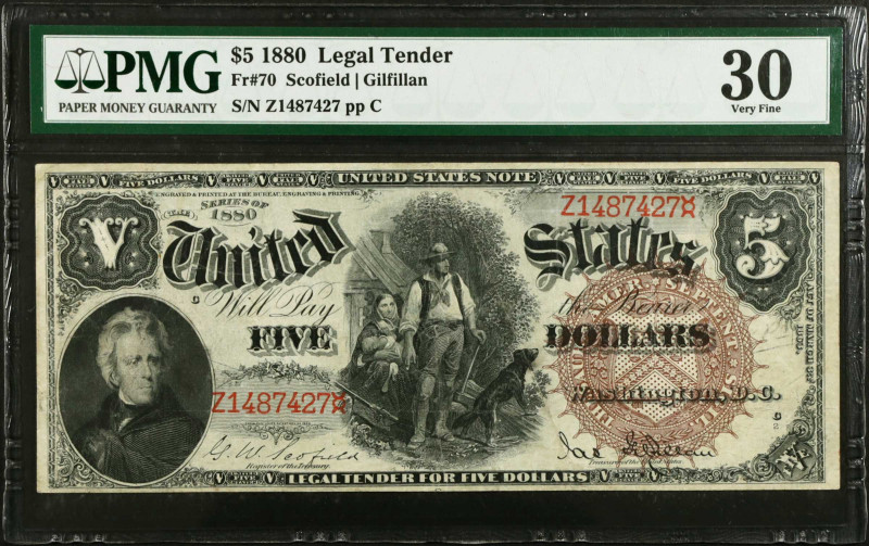 Fr. 70. 1880 $5 Legal Tender Note. PMG Very Fine 30.
PMG comments "Minor Restor...