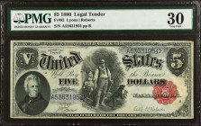 Fr. 82. 1880 $5 Legal Tender Note. PMG Very Fine 30.
PMG comments "Ink."
Estimate: $300.00- $500.00