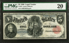 Fr. 82. 1880 $5 Legal Tender Note. PMG Very Fine 20.
PMG comments "Minor Repairs."
Estimate: $200.00- $300.00