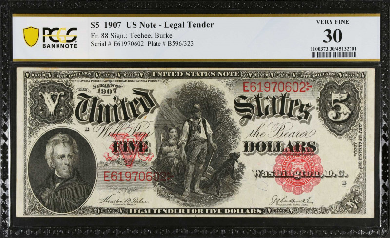 Fr. 88. 1907 $5 Legal Tender Note. PCGS Banknote Very Fine 30.
An always in dem...