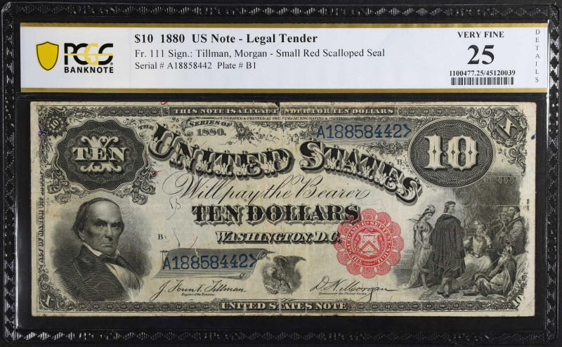 Fr. 111. 1880 $10 Legal Tender Note. PCGS Banknote Very Fine 25 Details. Edge Te...