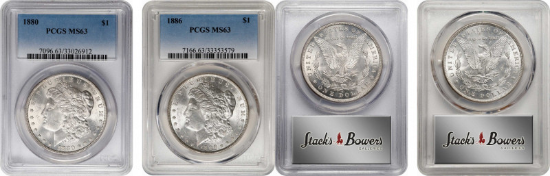 Lot of (2) 1880s Philadelphia Mint Morgan Silver Dollars. MS-63 (PCGS).
Include...