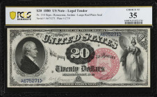 Fr. 134. 1880 $20 Legal Tender Note. PCGS Banknote Choice Very Fine 35.
Large red plain seal. A sleeper note, with only 57 examples reported in Track...