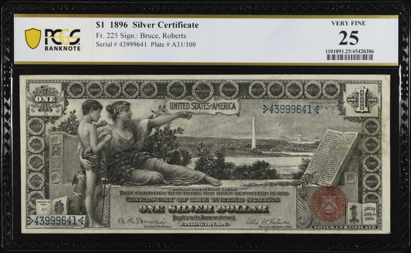 Fr. 225. 1896 $1 Silver Certificate. PCGS Banknote Very Fine 25.
A pretty examp...