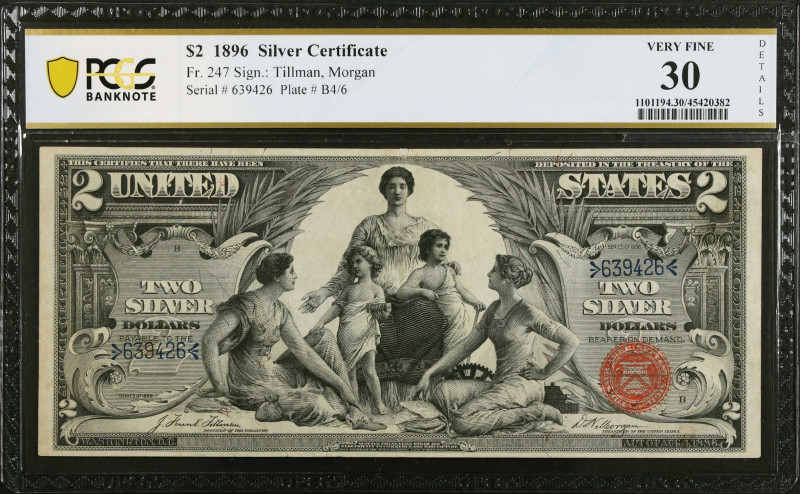 Fr. 247. 1896 $2 Silver Certificate. PCGS Banknote Very Fine 30 Details. Minor E...