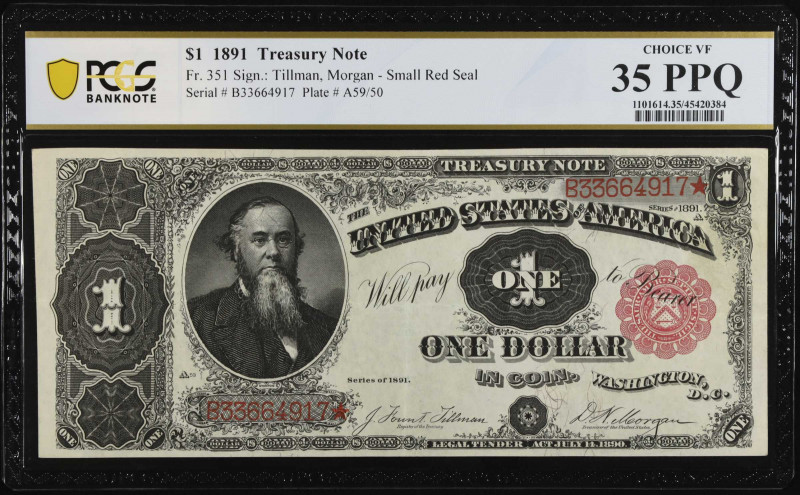 Fr. 351. 1891 $1 Treasury Note. PCGS Banknote Choice Very Fine 35 PPQ.
Attracti...