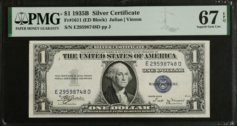 Fr. 1611. 1935B $1 Silver Certificate. PMG Superb Gem Uncirculated 67 EPQ.
PMG ...