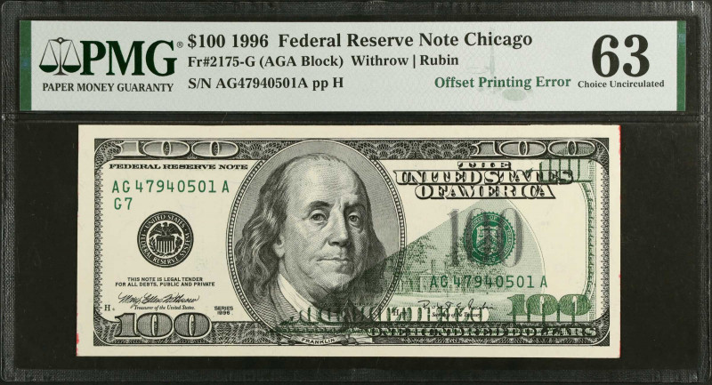 Fr. 2175-G. 1996 $100 Federal Reserve Note. Chicago. PMG Choice Uncirculated 63....