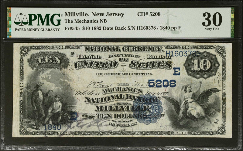 Millville, New Jersey. $10 1882 Date Back. Fr. 545. The Mechanics NB. Charter #5...