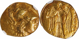 MACEDON. Kingdom of Macedon. Alexander III (the Great), 336-323 B.C. AV Stater (8.59 gms), Uncertain Mint (Ake or Tyre), ca. 330-327 B.C. NGC EF, Stri...