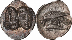 THRACE. The Danubian District. Istros. AR Drachm, ca. 256/5-240 B.C. NGC Ch VF.
HGC-3.2, 1804. Obverse: Facing male heads, one inverted; Reverse: Sea...