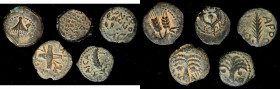 JUDAEA. Quintet of AE Prutot (5 pieces), ca. 2nd Century B.C.E.-1st Century C.E. Average Grade: VERY FINE.
An attractive group of five bronze issues ...