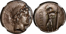 ROMAN REPUBLIC. L. Censorinus. AR Denarius (4.21 gms), Rome Mint, 82 B.C. NGC Ch EF, Strike: 5/5 Surface: 5/5.
Cr-363/1d; Syd-737. Obverse: Laureate ...