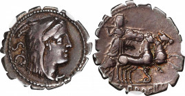 ROMAN REPUBLIC. L. Procilius. AR Denarius Serratus, Rome Mint, ca. 80 B.C. NGC VF.
Cr-379/2; Syd-772. Obverse: Head of Juno Sospita right, wearing go...