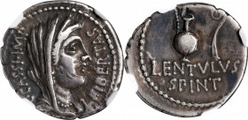 ROMAN REPUBLIC. C. Cassius Longinus. AR Denarius (3.82 gms), Military Mint, Probably at Smyrna, ca. 43-42 B.C. NGC VF, Strike: 4/5 Surface: 3/5. Marks...