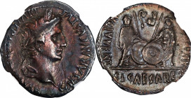 AUGUSTUS, 27 B.C.- A.D. 14. AR Denarius, Lugdunum Mint, ca. 2 B.C.-A.D. 4. NGC Ch F.
RIC-210; RSC-43c. Obverse: Laureate head of Augustus right; Reve...