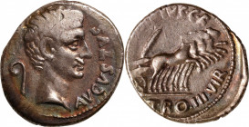 AUGUSTUS, 27 B.C.- A.D. 14. AR Denarius (3.97 gms), Rome Mint, 13 B.C. NGC Ch VF, Strike: 3/5 Surface: 2/5. Scratches, Banker's Mark.
RIC-399; RSC-45...