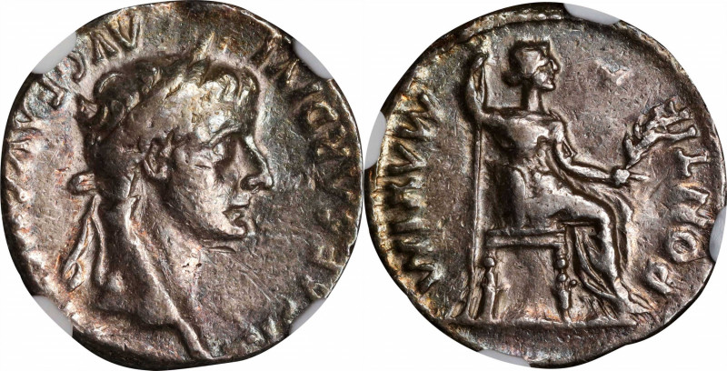 TIBERIUS, A.D. 14-37. AR Denarius, Lugdunum Mint, ca. A.D. 36-37. NGC VF.
RIC-3...