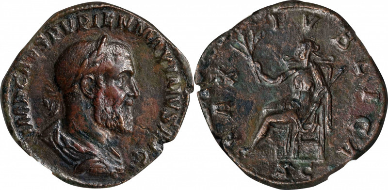 PUPIENUS, A.D. 238. AE Sestertius (18.63 gms), Rome Mint, A.D. 238. NGC Ch VF, S...