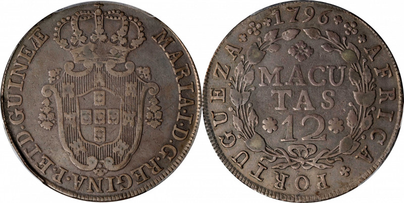 ANGOLA. 12 Macutas, 1796. Maria I. PCGS VF-30.
KM-37; Gomes-09.02.
Estimate: $...