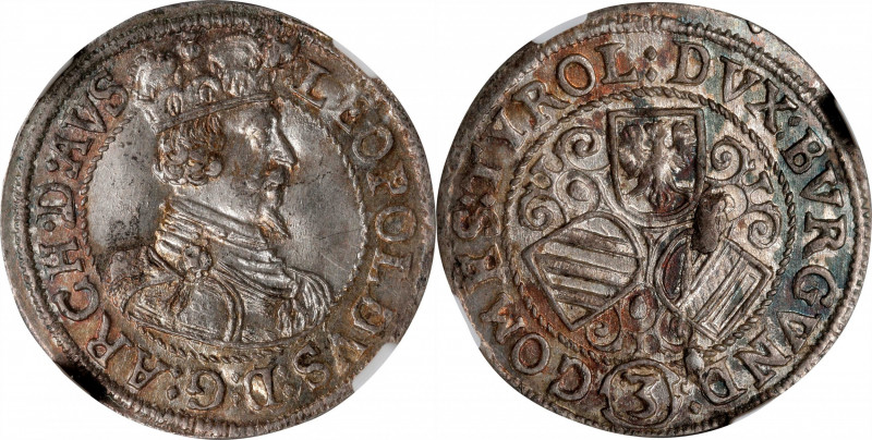 AUSTRIA. 3 Kreuzer, ND (1626-32). Hall Mint. Ferdinand II. NGC MS-64.
KM-583. T...